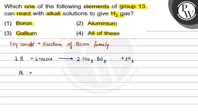 Which one of the following elements of group 13 can react with alkali solutions to give H_2 gas?
.. смотреть онлайн