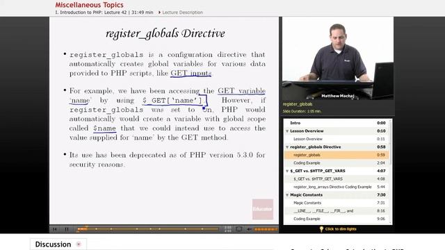 "Register Globals Directive" | PHP with Educator.com смотреть онлайн
