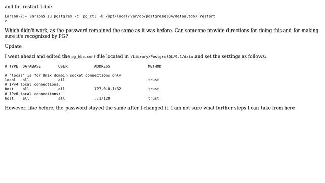How to reset the postgres super user password on mac os x? смотреть онлайн