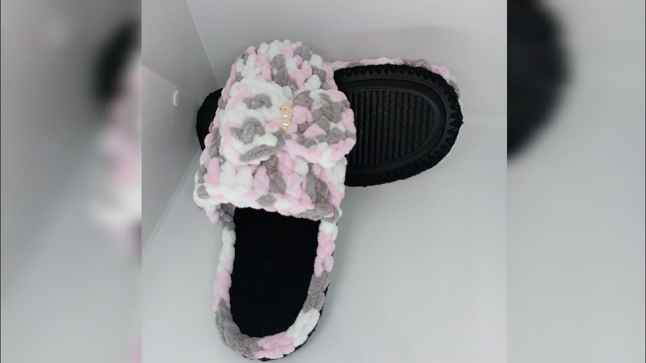 МК. Тапочки комнатные из плюшевой пряжи на резиновой подошве