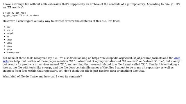 Unix & Linux: How do I extract an "X1 archive"? смотреть онлайн