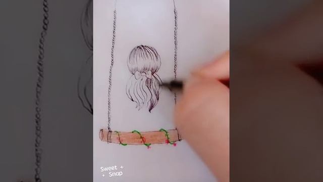 Девочка на качелях)) как нарисовать легко смотреть онлайн