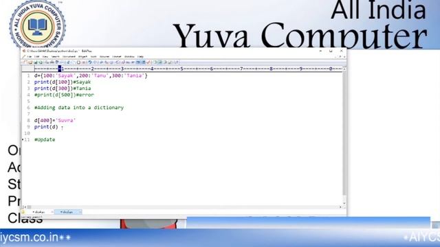 #Python Class: Dictionary in python. AIYCSM Computer online class. смотреть онлайн
