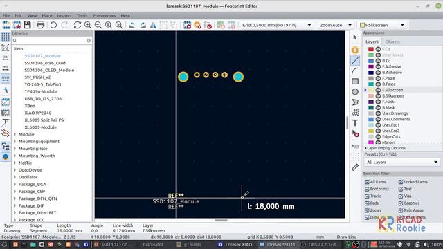 KiCAD Footprint: SSD1107 I2C OLED Display Module 0.96 Inch 64x128 Pixel смотреть онлайн