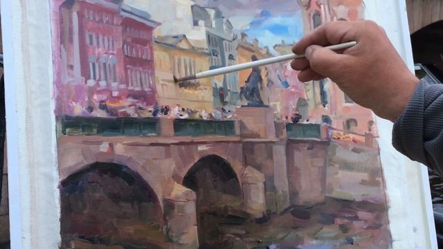 Василий Ольшанников. Петербургские зарисовки. У Аничкова моста. смотреть онлайн