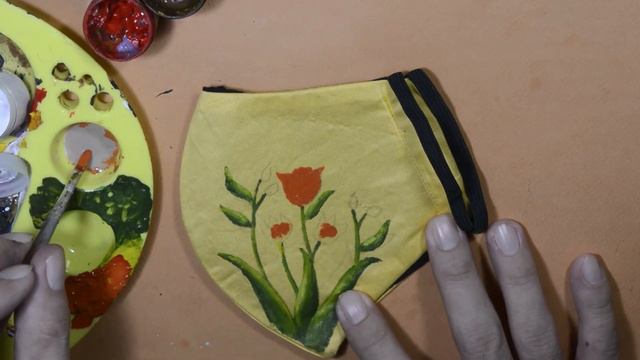 Fabric painting beautiful red orange tulip flowers on face mask covid 2020 смотреть онлайн