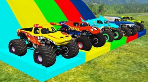 Большие грузовики-монстры перевозят двойной бортовой компьютер с цветной горкой 3