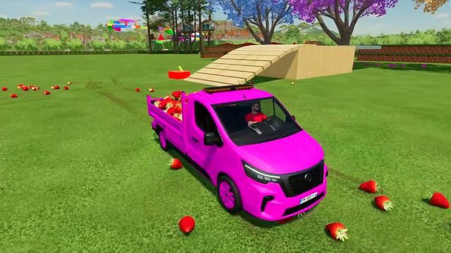 PLANT & TRANSPORT STRAWBERRY WITH MERCEDES & NISSAN CARS - Farming Simulator 22
