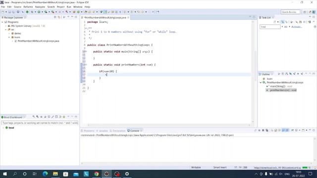 Java program to print 1 to N number without using loops. смотреть онлайн