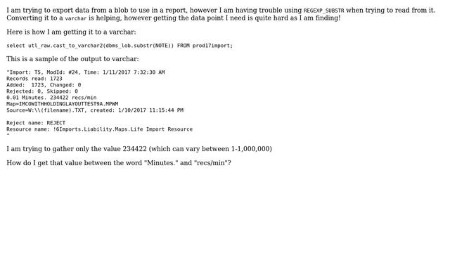Oracle SQL: Return string from blob between two strings (probably using REGEXP_SUBSTR) смотреть онлайн
