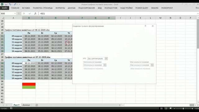 График работы с условным форматированием в Excel