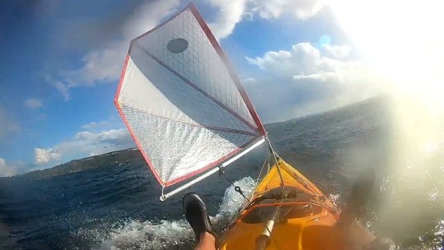Kayak Sailing With Footloose 0.8 Sail At Wind Speed 25-26 Knots