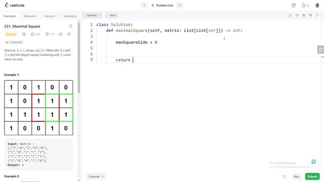 221. Maximal Square | LeetCode Medium | Python Solution | 2D Array, Matrix, Dynamic Programming смотреть онлайн