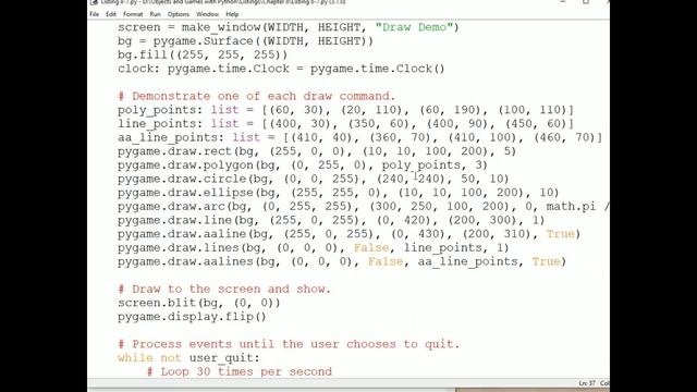 Drawing shapes with pygame.draw; No background music; Objects & Games with Python Chapter 8 Video 7 смотреть онлайн