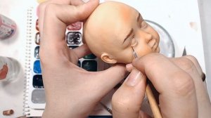 Делаю авторскую куклу из запекаемого пластика. 3/7.  Роспись лица куклы ?✌