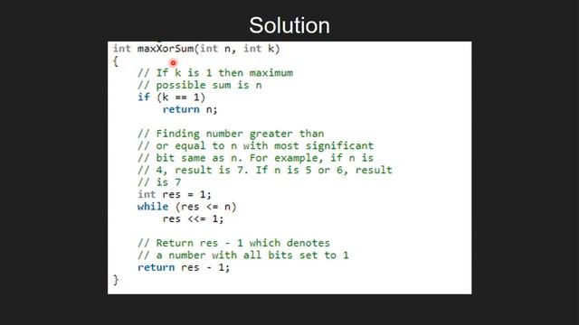 Maximum XOR using K numbers from 1 to n | GeeksforGeeks смотреть онлайн