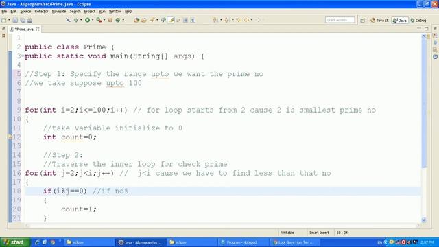 Write a java Program to print Prime numbers between 1 to 100 смотреть онлайн