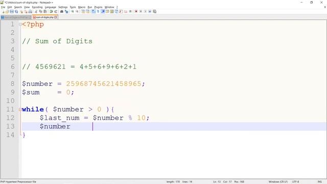Sum of Digits. Write a PHP program to print sum of digits. Find sum of digits of a given number. смотреть онлайн