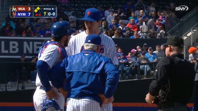 MIA@NYM: Blevins exits game with fractured forearm смотреть онлайн