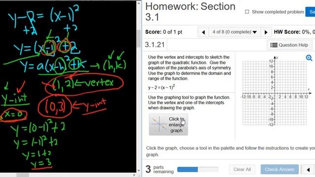 Graph the Quadratic Function y - 2 = (x - 1)^2 using the Graphing Tool in MyMathlab смотреть онлайн