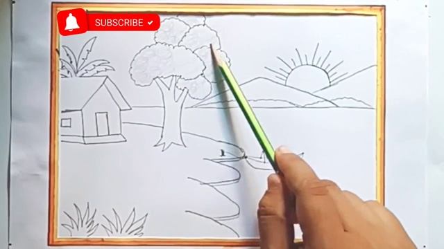 Scenery Drawing l nature drawing l landscape drawing l village drawing смотреть онлайн