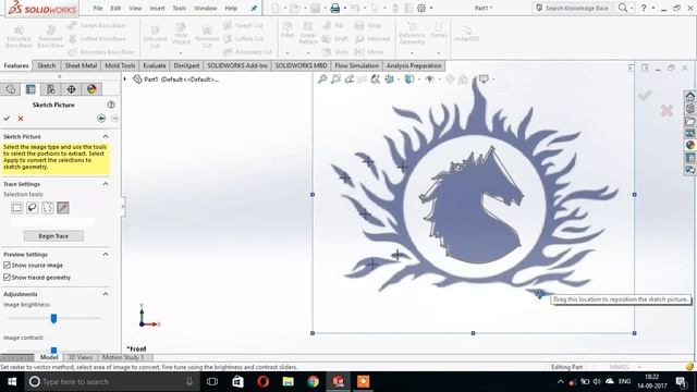 SolidWorks Tutorial I Convert image to sketch using Autotrace (Bahubali logo) смотреть онлайн