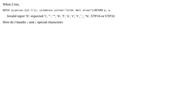 Databases: How do I escape backslashes and forward slashes in Neo4J Cypher? смотреть онлайн