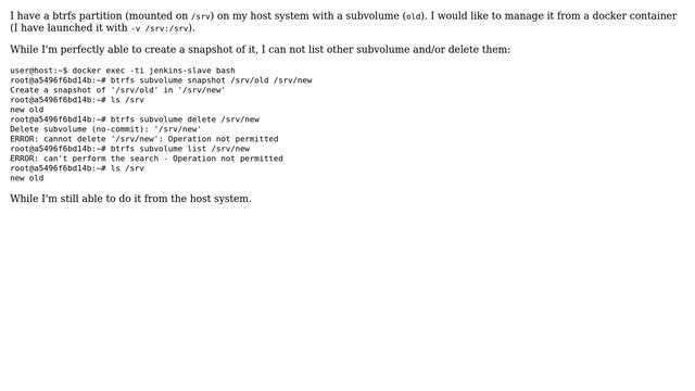DevOps & SysAdmins: Can not delete btrfs subvolume inside Docker смотреть онлайн