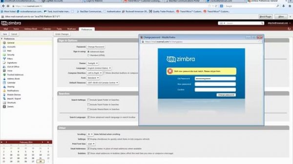 Zimbra password reset