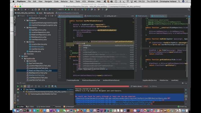 TDD Kata in PHP - Repository & Service - Entities & DataMapper w/ ORM - Part 5: Ride Service Part 1 смотреть онлайн