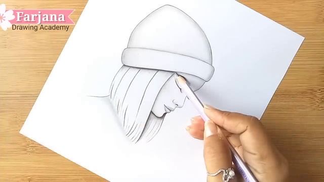 A girl wearing a winter hat - Pencil sketch tutorial with just one pencil || How to draw a girl смотреть онлайн