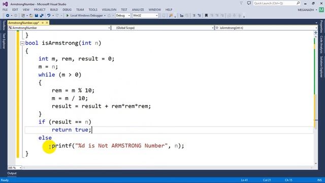 13. C Programs : ARMSTRONG NUMBER [using FUNCTION] смотреть онлайн