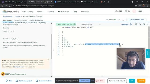 Kth Row of Pascal's Triangle - Interview Bit Solution смотреть онлайн