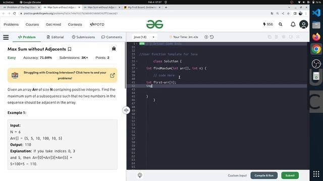04 Feburary || Max sum without adjacents || Java || GFG - Problem of the day || POTD смотреть онлайн