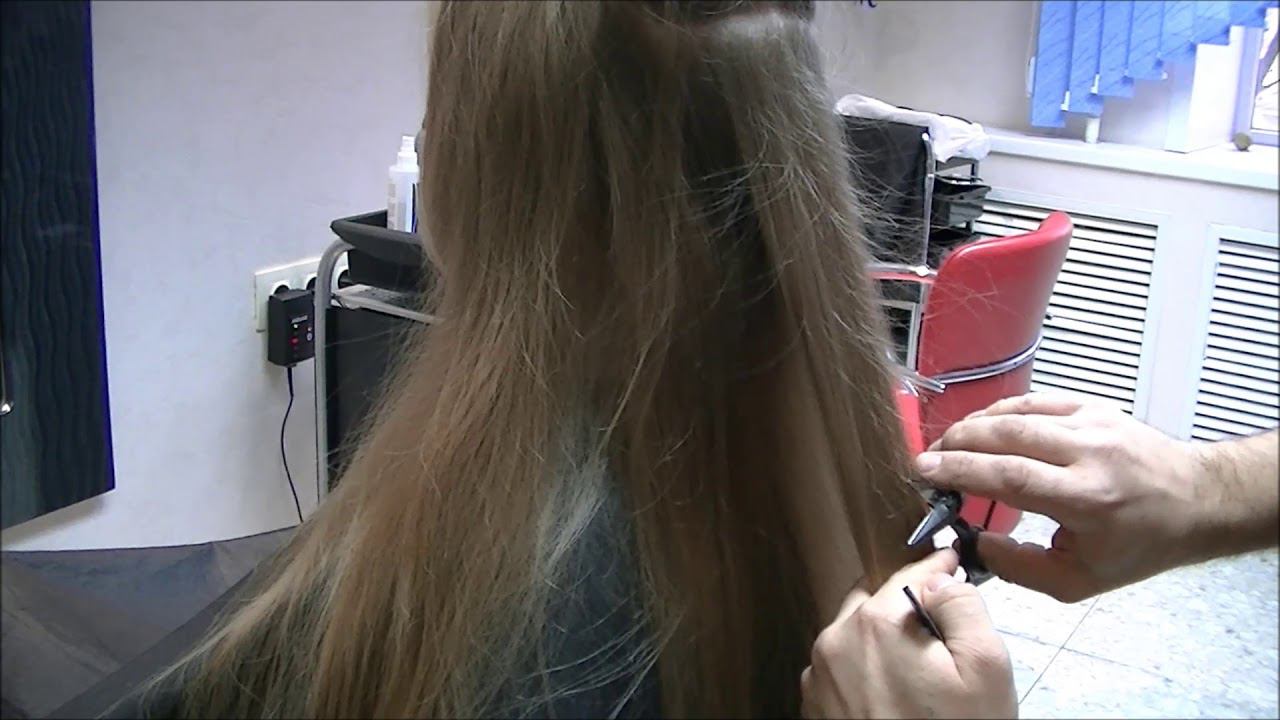 Полировка длинных волос ножницами. women haircut. смотреть онлайн