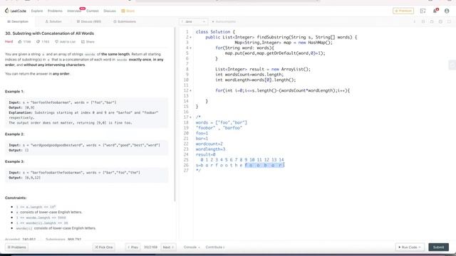 Sliding Window 9 - Hard - Substring with Concatenation of All Words - JAVA смотреть онлайн