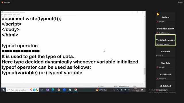 Front End -- Nov 14th Continue Topics:- Typeof() Operator #javascript смотреть онлайн