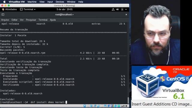 Instalação do Guest Additions do VirtualBox 6.1 (6.1.4) no CentOS 8.1 (8.1.1911) смотреть онлайн