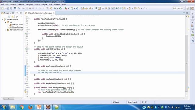 Java AWT Tutorials - Moving Rectangle Using Arrow Keys By Using KeyListener Excercise смотреть онлайн