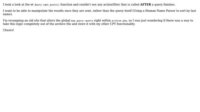 Wordpress: Is there an action/filter called when WP_Query-＞query is finished and assigns posts смотреть онлайн