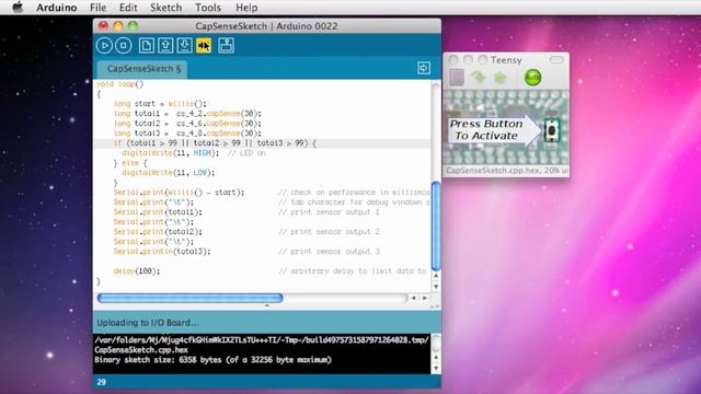 CapacitiveSensor Arduino Library, Demo on Teensy 2.0 смотреть онлайн