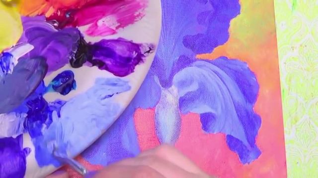 Iris Flower Acrylic Painting Instruction | How to Paint Irises | Angelooney Floral смотреть онлайн
