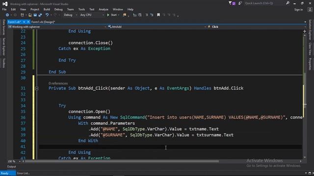 VB.NET Insert,update and delete from sql server database using sqlcommands смотреть онлайн