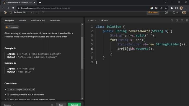 Reverse Words in a String III || Reverse word in java LeetCode смотреть онлайн