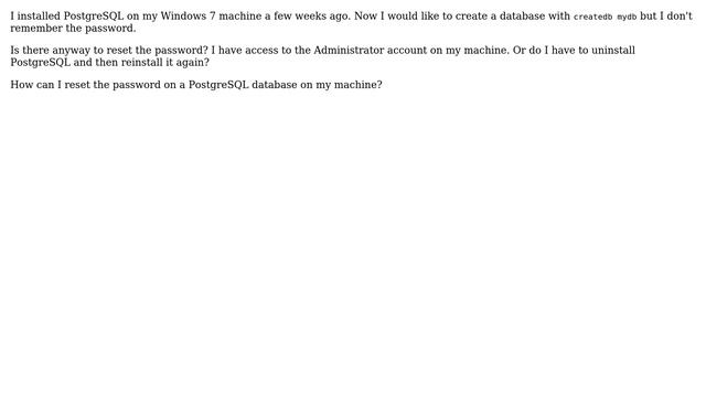How can I reset the password on a PostgreSQL database on my machine? смотреть онлайн