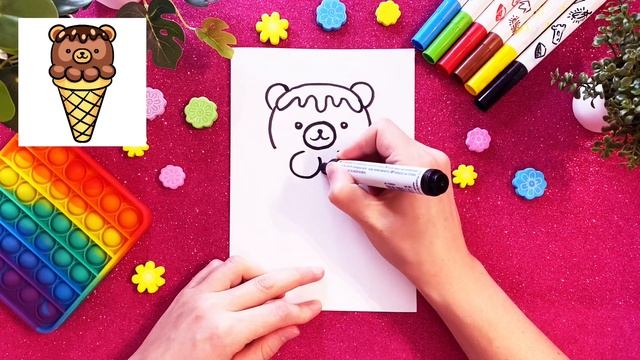 How to draw a cute bear ice-cream? Как нарисовать милое мороженное медвежонока? смотреть онлайн