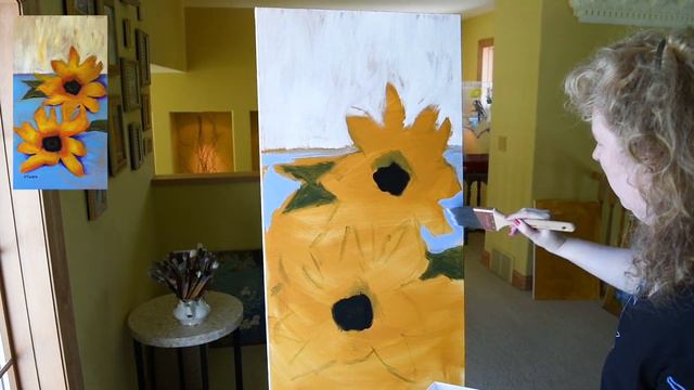 How Paint Looser! Gestural Techniques for Black Eyed Susans in Acrylic Paint on Canvas смотреть онлайн