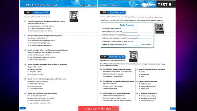 PET Listening 2020 TEST 5 - B1 Preliminary For Schools 8 Practice Tests SIMPLY With ANSWER KEY