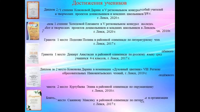 Достижения учителей начальных классов МБОУ СОШ п. Витим смотреть онлайн