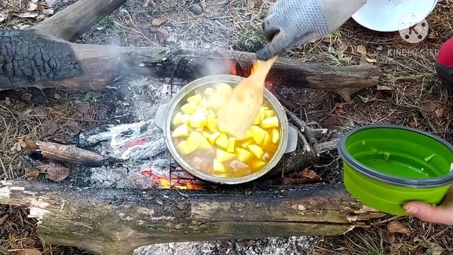 Поход с сыном. Готовим свинину с овощами. смотреть онлайн